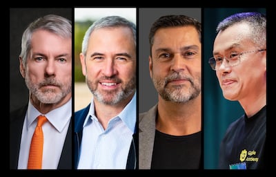 From left, Michael Saylor, Brad Garlinghouse, Raoul Pal and CZ