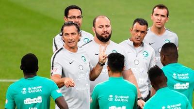 Juan Antonio Pizzi, second left, the Saudi Arabia manager, oversees his side's training session ahead of their friendly with Germany on Friday. Ronald Wittek / EPA