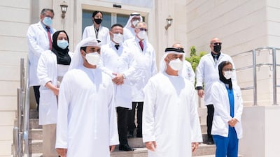 Sheikh Mohamed bin Zayed visits Abu Dhabi Stem Cell Centre. The centre carries out research into rare diseases and has been involved in the fight against the coronavirus pandemic. All photos courtesy of Crown Prince Court / Ministry of Presidential Affairs