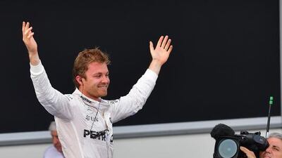 Mercedes’ Nico Rosberg celebrates after winning the European Formula One Grand Prix at the Baku City Circuit on June 19, 2016 in Baku. Andrej Isakovic / AFP