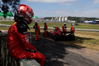 Ferrari's Charles Leclerc after crashing in the warm-up lap ahead of the Brazilian Grand Prix. EPA