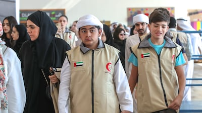 Young volunteers at the centre in Abu Dhabi on Sunday