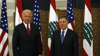 US Vice President Joe Biden meets with Lebanese Prime Minister Fuad Siniora at the governmental palace in Beirut in 2009. AFP
