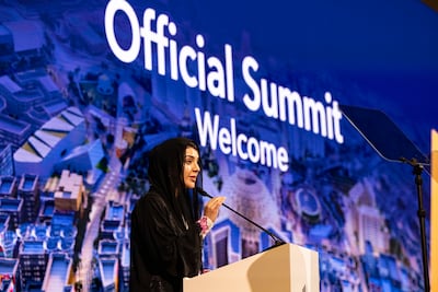 Reem Al Hashimy, Minister of State for International Co-operation, at the official welcome for the Asia Pacific Cities Summit and Mayors Forum at Expo City Dubai. Antonie Robertson / The National