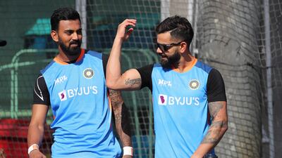 India's Virat Kohli and KL Rahul during training on Saturday. AFP