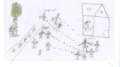 Displaced People / Daesh (ISIS), a drawing by a refugee in Iraq. (Courtesy: Sultan Al Ramahi)