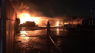 Sharjah firefighters deal with the blaze in the Al Sajaa industrial area. Sharjah Civil Defence