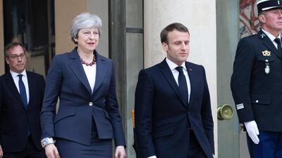Emmanuel Macron held Brexit talks with Theresa May before the EU leaders' meeting on Wednesday. Bloomberg
