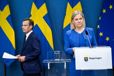 Sweden's Prime Minister Magdalena Andersson announced the decision to join Nato on Monday. AP