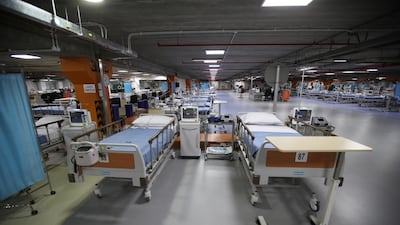 Fully equipped beds are seen in a makeshift ICU dubbed the Field Intensive Care Unit 1 set up by Bahraini authorities to treat the coronavirus disease at a car-park of Bahrain Defence Force Hospital in Riffa. Reuters