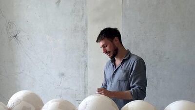 Arthur Hoffner Hoffner uses everyday objects such as funnels and sponges to create his pieces.