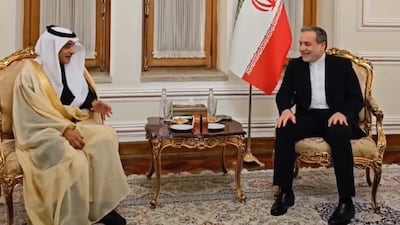 Saudi Arabia’s Deputy Foreign Minister Saud Al Sati with the Iranian Foreign Minister Abbas Araghchi in Tehran. Photo: Irna