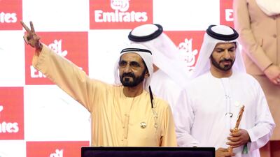 Sheikh Mohammed bin Rashid, Vice President and Ruler of Dubai, alongside trainer Saeed bin Suroor at the 2019 Dubai World Cup. Reuters