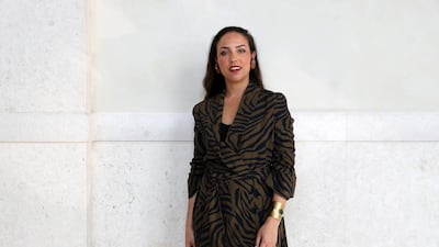 Princess Alia Al Senussi speaks to The National at the Milken Institute Mena Summit on Saadiyat Island. Pawan Singh / The National