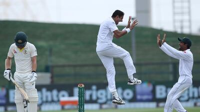Pakistan's Abbas celebrates the dismissal of Australia's Travis Head. AP Photo