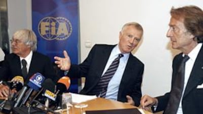 Max Mosley, left, has had a controversial reign as FIA president and has confirmed he will not be seeking re-election for a fifth term in the position as the row with team owners has been resolved.