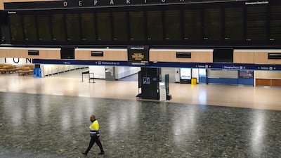 A blank departures board at Euston Station in London on Wednesday, a sign of more rail strikes. PA