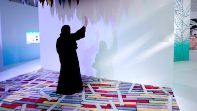 Chalk Carpet, a hand-tufted carpet by Pascale Marthine Tayou on display in the Bobo Land children's exhibition