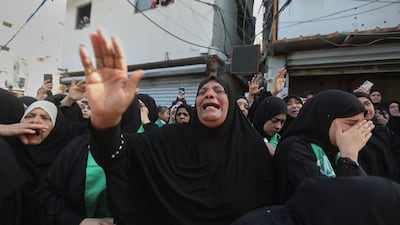 Funerals were held two days after the Israeli strike on Ain Al Hilweh camp in Lebanon. AP