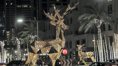 Christmas decorations at the boulevard in downtown Dubai.