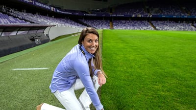 Amy on the pitch at Al Ain's Hazza bin Zayed Stadium. Photos by Victor Besa / The National