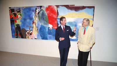 The artist with Britain's Prince Charles during a visit to the Los Angeles County Museum of Art, in Calfornia, in 1994. AFP