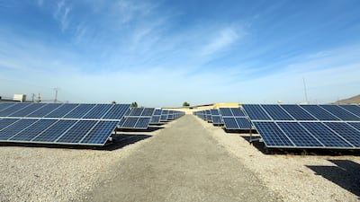 Solar panels at the Kiswa solar power plant, in the Damascus countryside. EPA