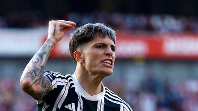 Manchester United's Alejandro Garnacho celebrates scoring their second goal before it is disallowed after a VAR review. Action Images