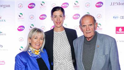 Colm and Breeda McLoughlin with Garbine Muguruza, cente, at the WTA Dubai Duty Free Tennis Championships' Players' Party. Courtesy Dubai Duty Free Tennis Championships