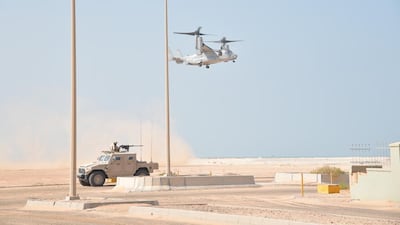 They also practised emergency evacuation of personnel, using a Bell Boeing V-22 Osprey tiltrotor aircraft.