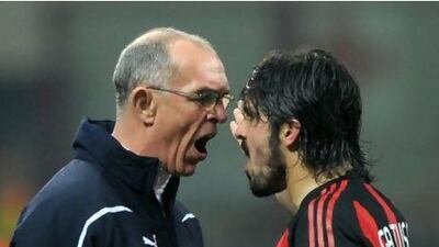 Even a run-in with Gennaro Gattuso, right, will not change Joe Jordan’s mind. He spent three seasons with AC Milan is fond of Italy. Giuseppe Cacace / AFP