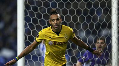 Borussia Dortmund's Pierre-Emerick Aubameyang celebrates after scoring in his team's Europa League game last week. Estela Silva / EPA / February 25, 2016