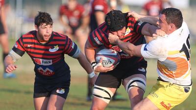 Jaen Botes, centre, and the Abu Dhabi Saracens have been knocking over opponents so far in the Gulf Top Six. Delores Johnson / The National