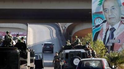 Lebanese army troops patrol the airport highway on the southern outskirts of Beirut following the kidnapping.