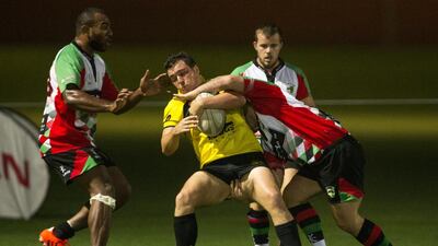 Abu Dhabi Harlequins, white, and Xodus Wasps, yellow, both decided to leave the Rugby League Cup due to the ongoing issues. Christopher Pike / The National