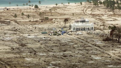 In this photo from january 20, 2005, the Rahmatullah Lampuuk Mosque stands intact after the 2004 tsunami hit the area in Lhoknga, near Banda Aceh, Indonesia. Greg Baker, File/AP Photo