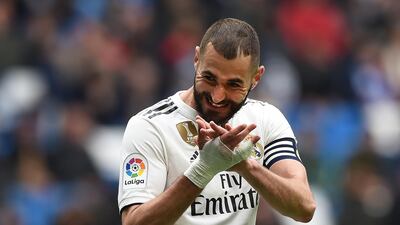 Karim Benzema after his goal was disallowed for offside. Getty Images