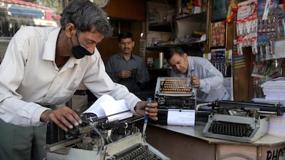 Indian typewriter repair experts Parshotam Sharma (L) and Bharat Bhushan Dutt (R) repair typewriters at a shop in Jammu, the winter capital of Kashmir, India, 15 April 2018. While an archaic technology for most of the world, in India there is a good business to be had by some experts who still maintain the clacking metal beasts of the pre-computer age. In Jammu, typewriters made after 1969 are serviced while those too decrepit for repair are harvested for their parts. Jaipal Singh / EPA
