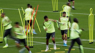 The Manchester City squad training ahead of their Champions League clash against Dinamo Zagreb on Tuesday. Reuters