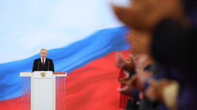 Russian President Vladimir Putin gives a speech during his inauguration ceremony at the Kremlin in Moscow. AFP