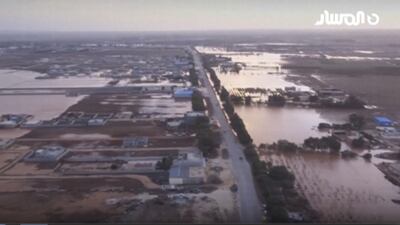 Flooding in the aftermath of Storm Daniel in Marj. Many of the thousands missing are believed to have been carried away by the waters. AP