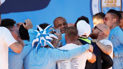 Manchester City's Vincent Kompany during the celebrations. Reuters