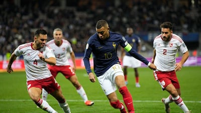 France's Kylian Mbappe on the attack against Gibraltar. AP