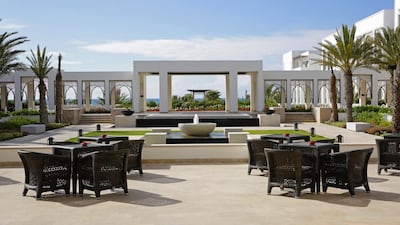 The sprawling outdoor space has a tranquil ambience, with a water feature and sea views. Courtesy Hilton Tangier Al Houara