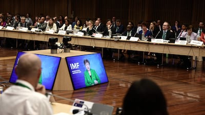 IMF managing director Kristalina Georgieva at the Paris Forum on Wednesday. The fund said Jordan has consistently met targets, with economic growth reported at 2.5 per cent last year. AFP
