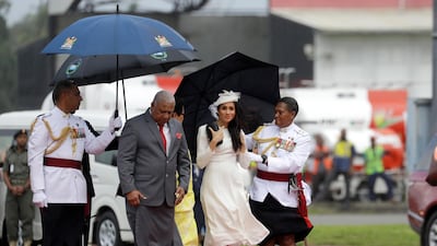It was a wet and windy welcoming ceremony. Getty Images