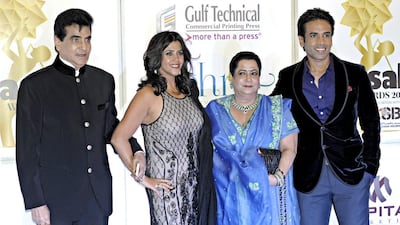 From left, Jeetendra, his daughter Ekta, wife Shobha and son Tushhar. Jeff Topping for The National