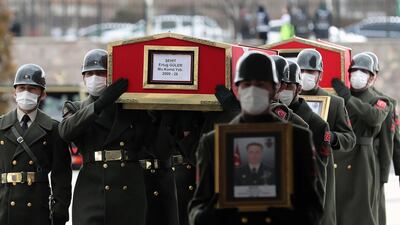 A funeral is held in Ankara for three Turkish military personnel killed during clashes with Kurdish militants in northern Iraq's Gara region. AFP