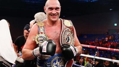 Tyson Fury shown after defeating Dereck Chisora last November. Julian Finney / Getty Images / November 29, 2014