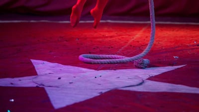 Abu Dhabi, United Arab Emirates, April 29, 2013: An aerial artist lifts off for another performance at the Monte Carlo circus on Monday morning, April 29, 2013, at the circus temporary location in Mussafah, an industrial subsection of Abu Dhabi. Silvia Razgova / The National